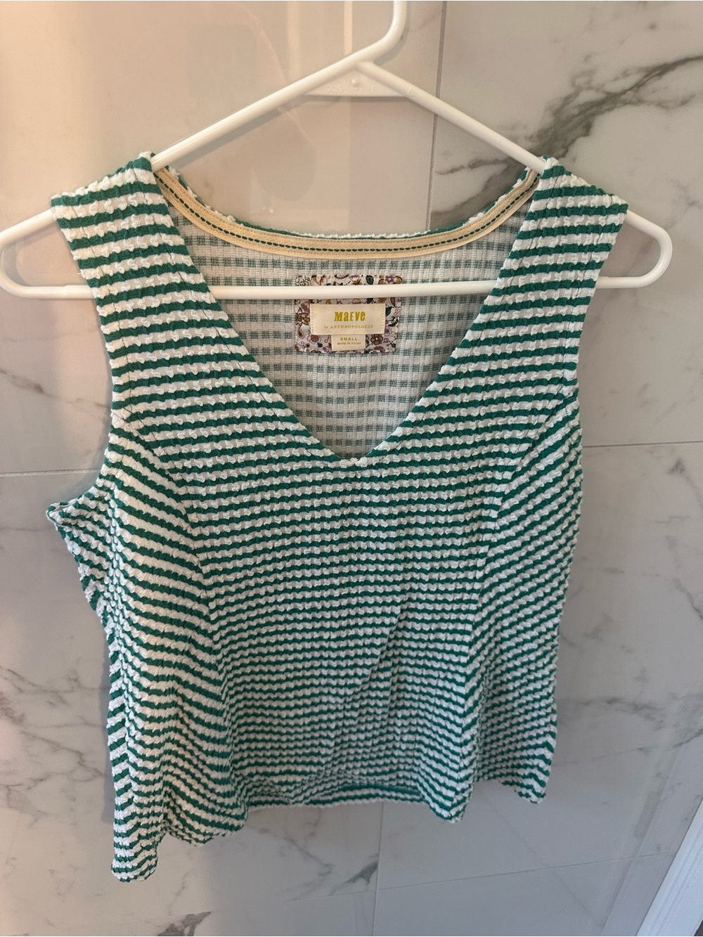 Anthropologie Maeve Green & White Striped Tank